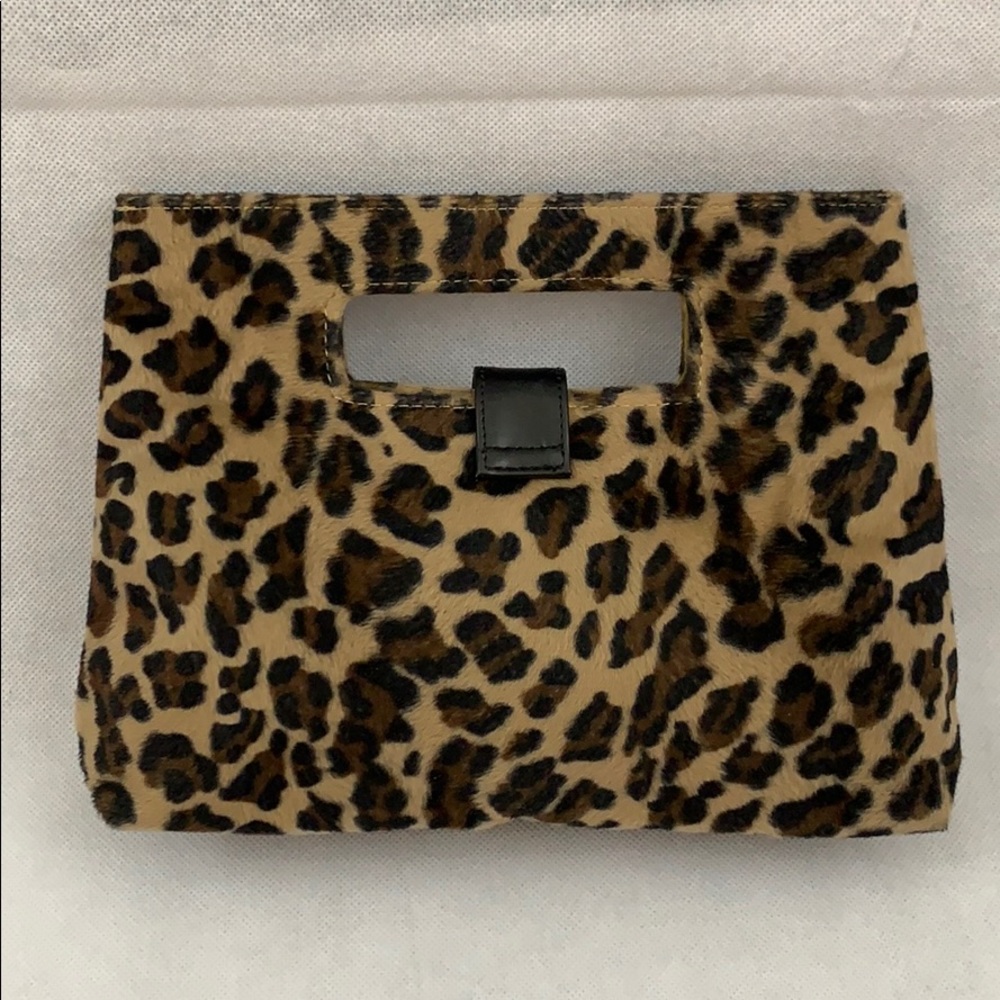Vintage LANCOME Purse Faux Leopard Print Clutch Make-Up Bag